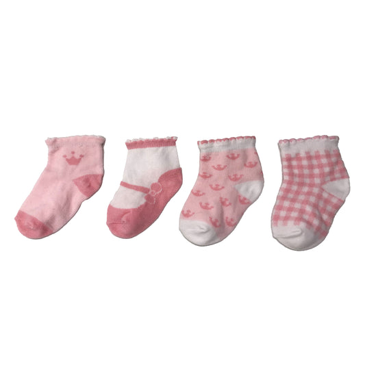 Enfant ORGANIC COTTON Socks Baby Socks Crown Design Girl sock for 0-6/ 6-12/ 12-18 mos ( 4 pairs )