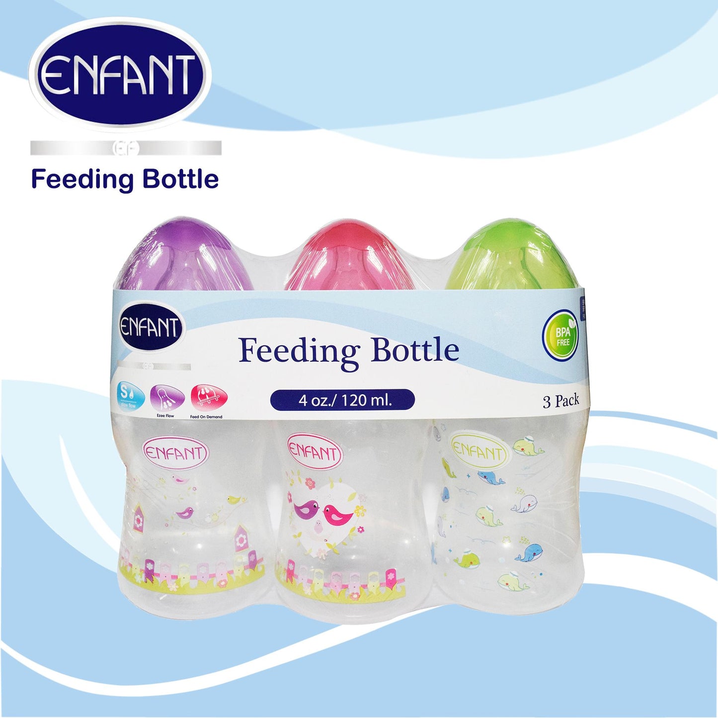 Enfant Baby Feeding Bottle set of 3 4 oz Girl BPA Free (PINK)