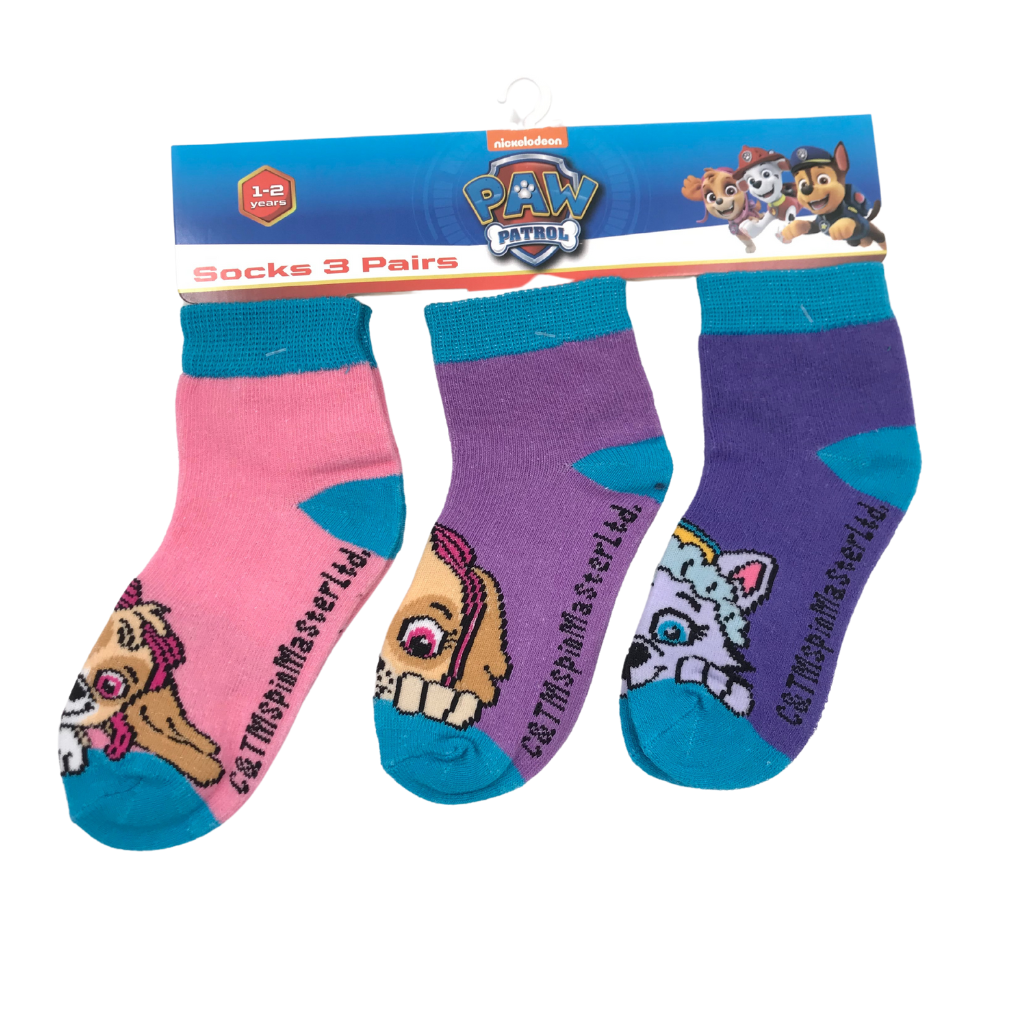 PAW PATROL SOCKS FOR GIRLS SOCKS SET OF 3 FOR 1-2/2-3/3-5 YEARS OLD