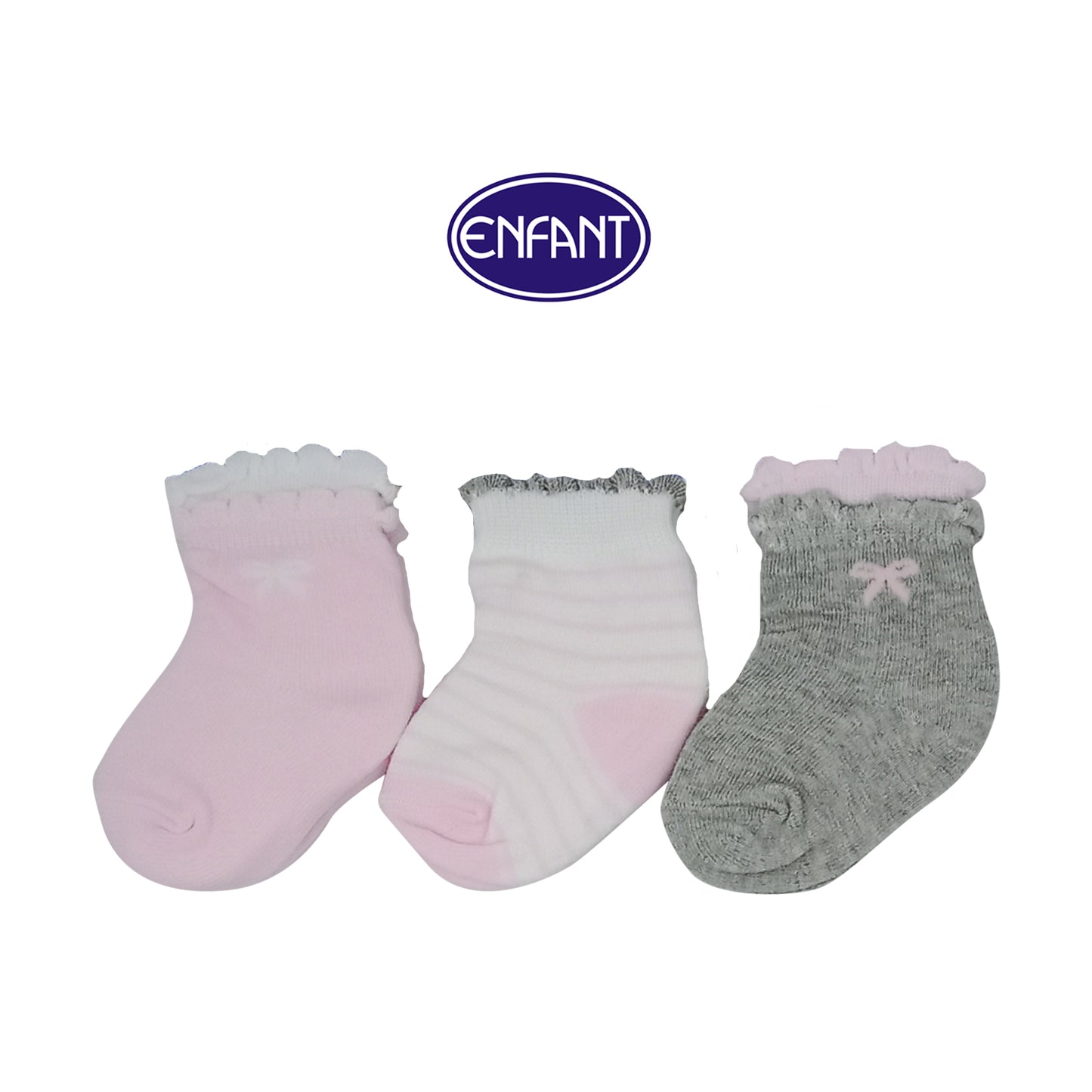 Enfant Baby Girls Socks for 0-6/6-12/12-24 months (3 PAIRS)