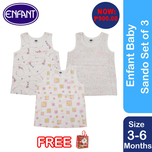 Enfant Newborn Baby Girl Clothes Sando Sleeveless Set of 3  (Assorted Design)