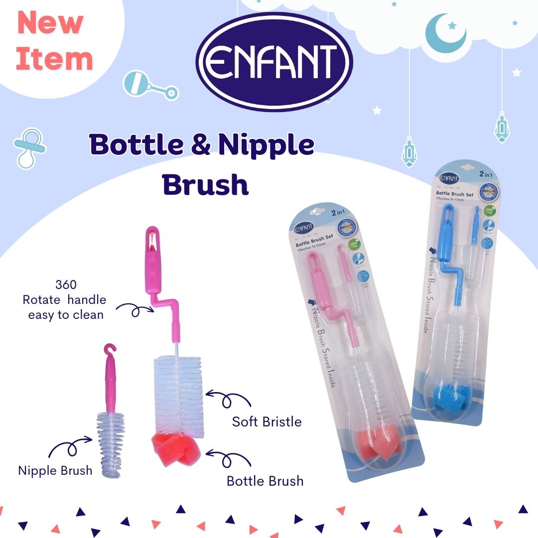 ENFANT ROLLING HANDLE BOTTLE AND NIPPLE BRUSH 2 IN 1