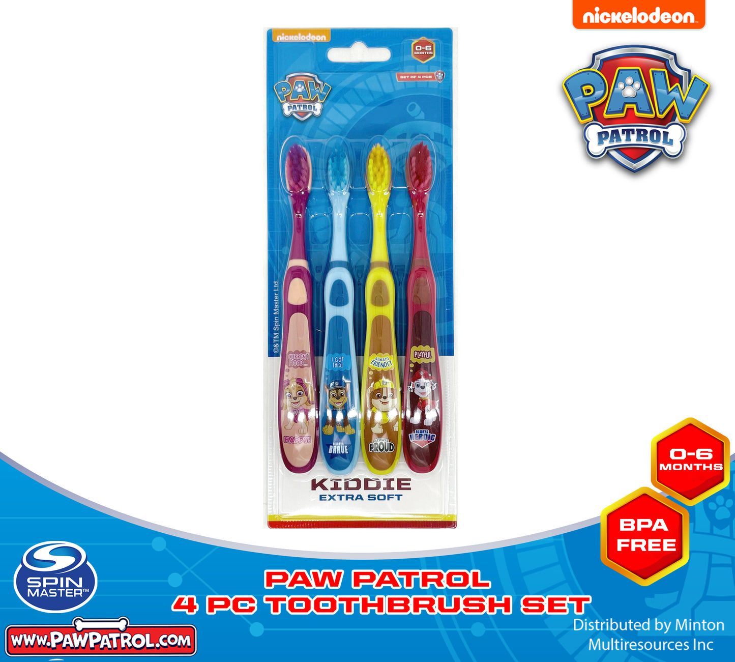 PAW PATROL TOOTHBRUSH FOR TODDLER (4 pcs )