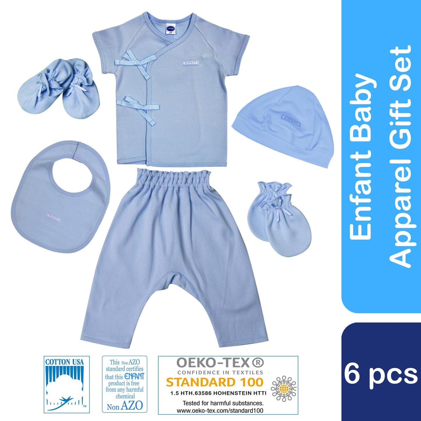 Enfant Baby Clothes New born Gift Set 6 pcs (Tie Shirt, Pants, Bib, Mittens, Booties)