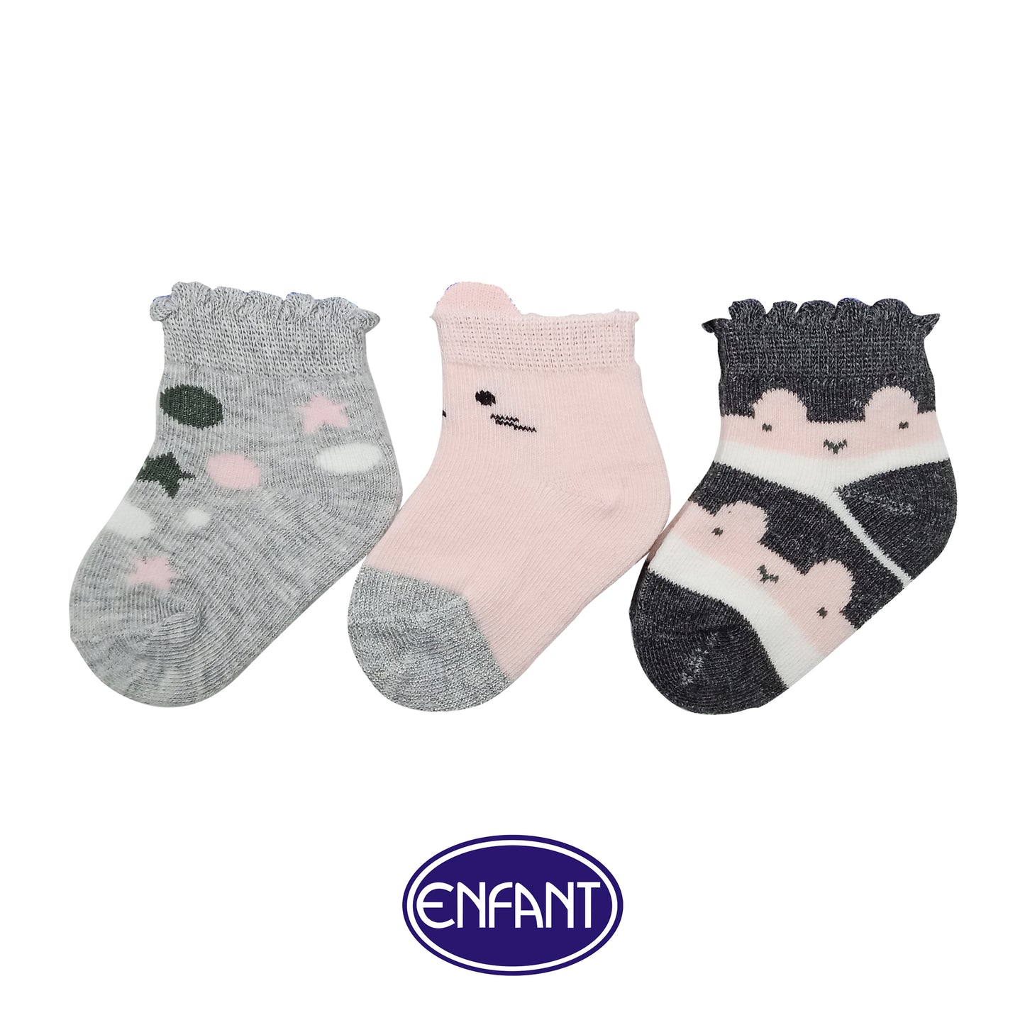 Enfant Baby Girls Socks for 0-6/6-12/12-24 months (3 PAIRS)