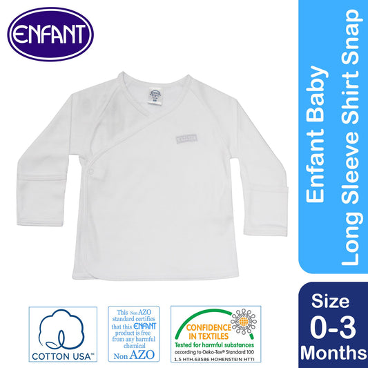 Enfant Baby Side-Snap Long-Sleeve Shirt (White)