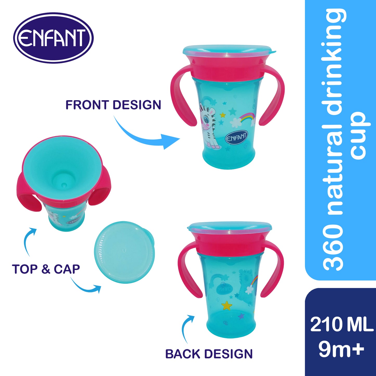 ENFANT NATURAL DRINKING CUP with double handle 360 degree with Cover