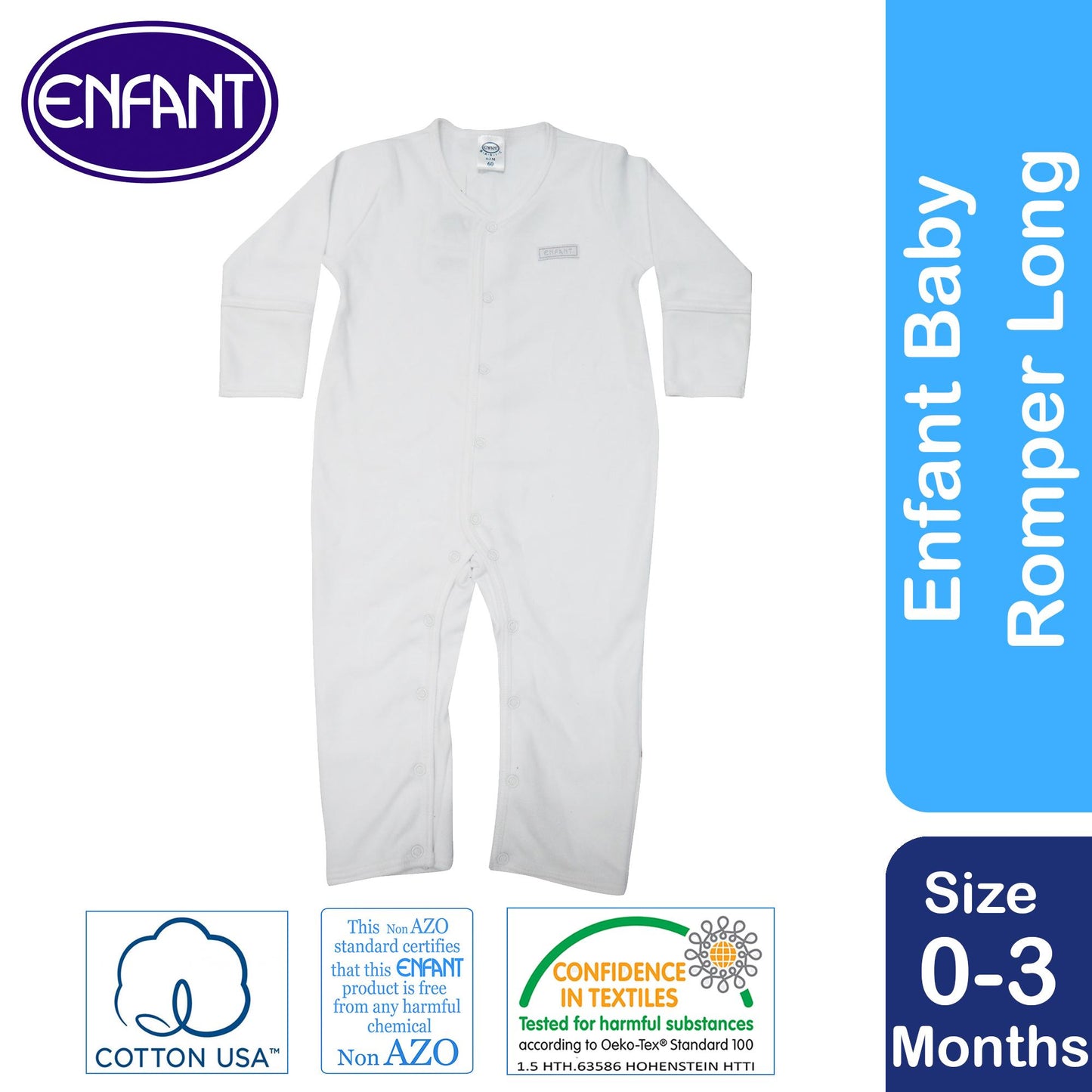 Enfant Baby Romper Long Snap with Reversible sleeves and Pants (White)