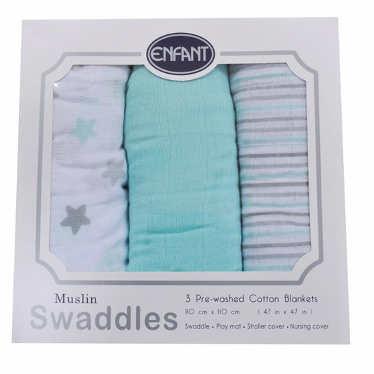 Enfant Baby Muslin Swaddle Blanket Set of 3