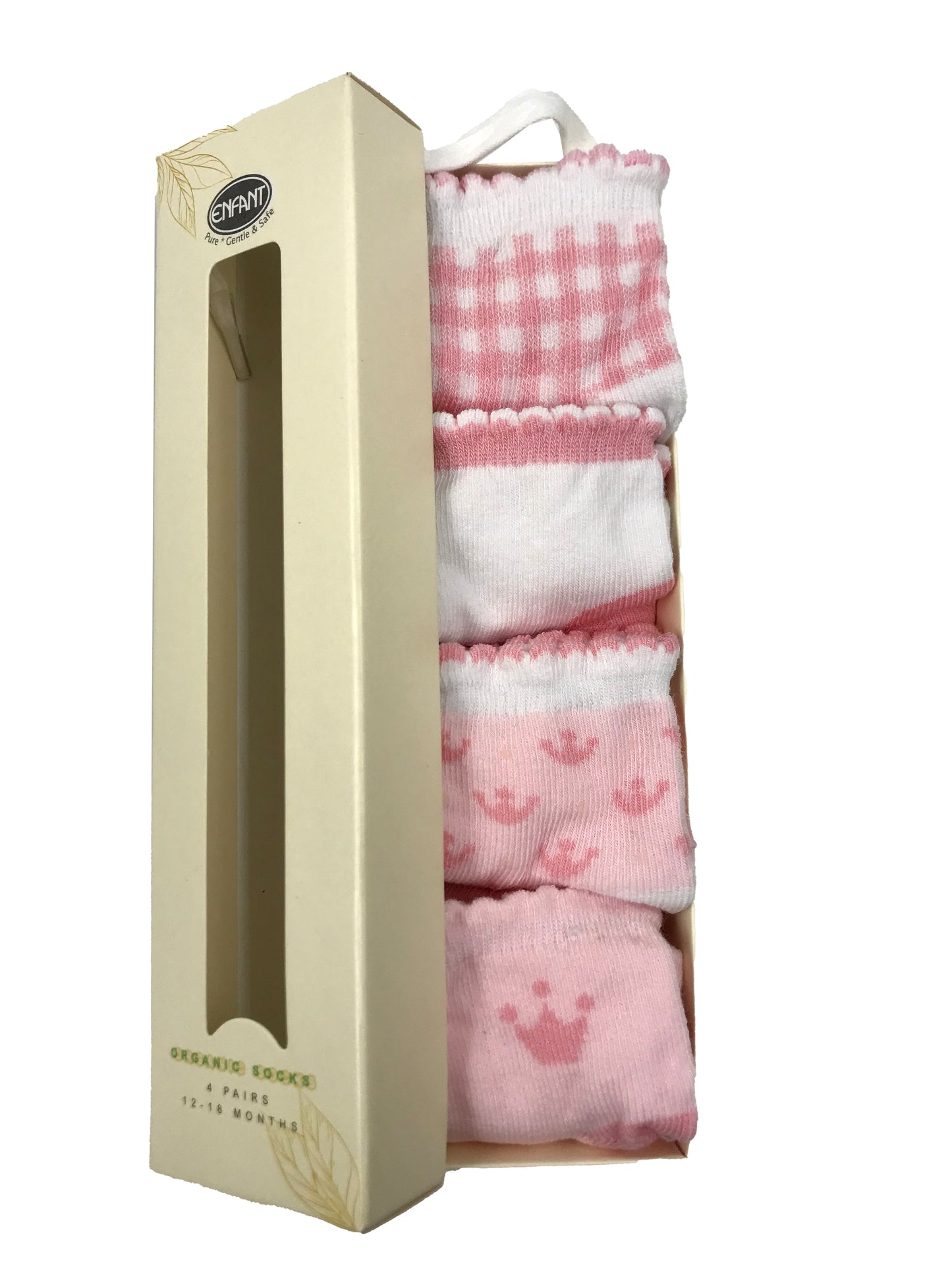 Enfant ORGANIC COTTON Socks Baby Socks Crown Design Girl sock for 0-6/ 6-12/ 12-18 mos ( 4 pairs )