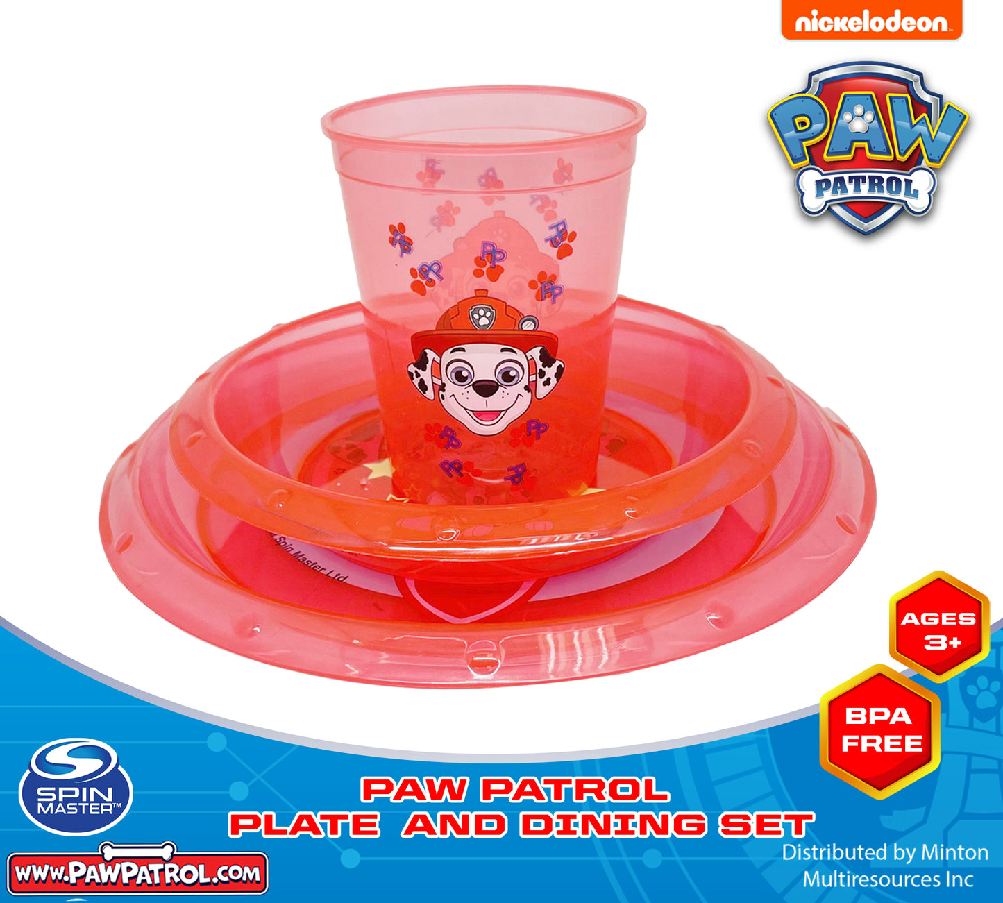 PAW PATROL Kids 3 pcs  PLATE, Cup AND DINING SET - BPA FREE