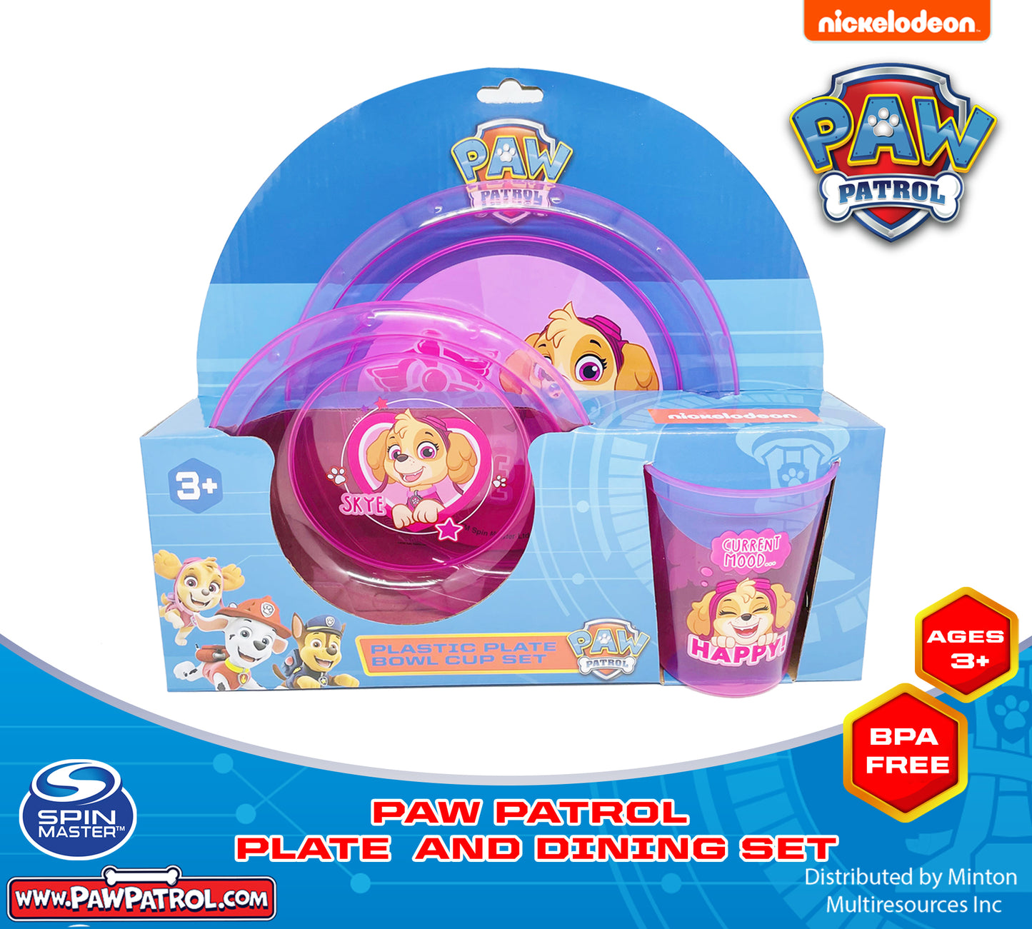 PAW PATROL Kids 3 pcs  PLATE, Cup AND DINING SET - BPA FREE