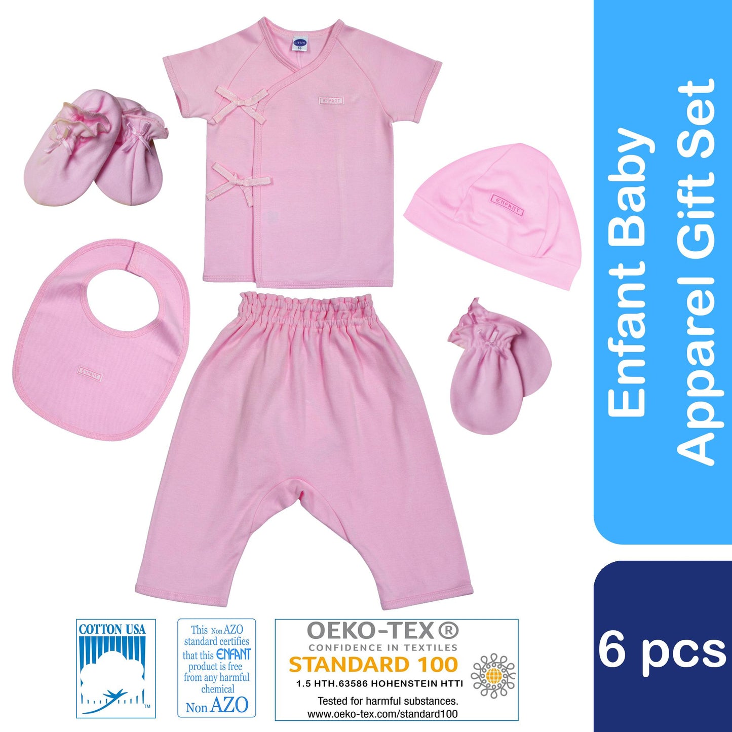 Enfant Baby Clothes New born Gift Set 6 pcs (Tie Shirt, Pants, Bib, Mittens, Booties)